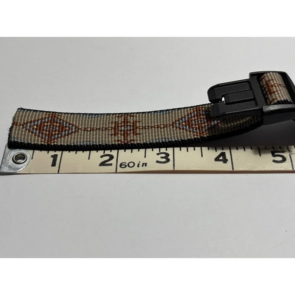 KAVU Burly Belt Tan Brown Geometric Webbing Outdoor Buckle Hiking Camping